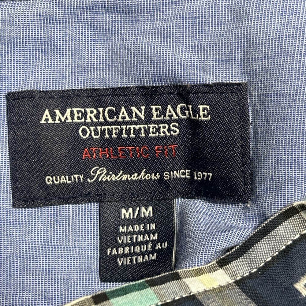 American Eagle Athletic Fit Sz. M Mens Casual Button-Down Shirt Blue/Green - Picture 10 of 14